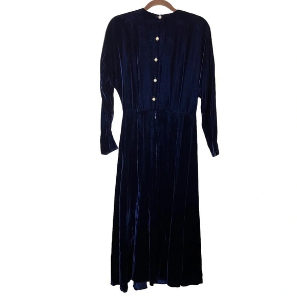 Vintage 90s Heritage House Dark Blue Velvet Holiday Christmas Festive Maxi dress - Picture 2 of 11